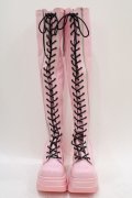 Demonia / レースアップロングブーツ US9(25.0〜25.5cm) ピンク H-25-12-26-010-PU-SH-KB-ZH