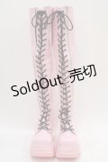 Demonia / レースアップロングブーツ US9(25.0〜25.5cm) ピンク H-25-12-26-010-PU-SH-KB-ZH