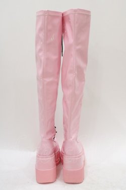 画像2: Demonia / レースアップロングブーツ US9(25.0〜25.5cm) ピンク H-25-12-26-010-PU-SH-KB-ZH