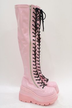 画像3: Demonia / レースアップロングブーツ US9(25.0〜25.5cm) ピンク H-25-12-26-010-PU-SH-KB-ZH