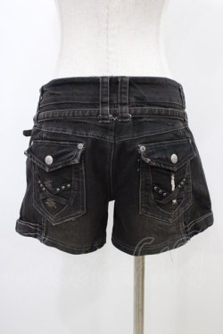 画像2: Ozz Croce / ベルト付ダメージデニムショートパンツ  ブラック H-25-12-26-011-OO-PA-KB-ZH