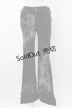 画像1: Ozz Croce / サイドレースアッププリントパンツ  ブラック H-25-12-26-012-OO-PA-KB-ZH