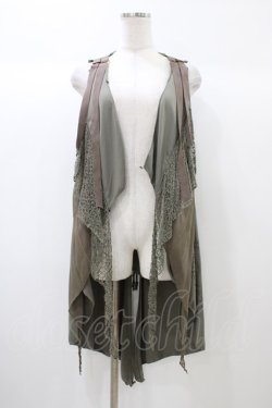 画像1: Ozz Croce / バックプリント異素材切替ジレ  カーキ H-25-12-26-028-OO-TO-KB-ZH