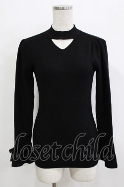 画像1: an another angelus / 袖口リボンチョーカーニットプルオーバー Free BLACK H-25-12-27-1044-CA-TO-NS-ZH