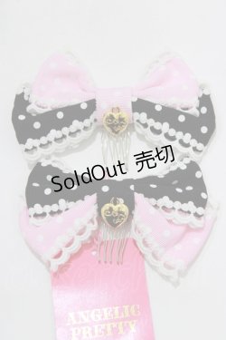 画像1: Angelic Pretty / Lovely Dot配色リボンコーム  ブラック/ピンク H-25-12-27-1056-AP-AC-NS-ZH