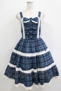 axes femme kawaii / タータンチェックジャンスカ M ブルー H-25-12-27-1007-AX-OP-NS-ZH