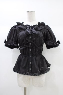 画像1: metamorphose / スクエアあきシャーリング半袖ブラウス サイズ1 ブラック H-25-12-28-007-ME-BL-NS-ZH