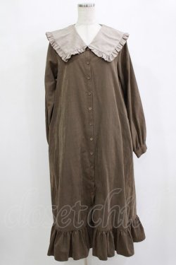 画像1: merry jenny / Bigフリルカラーワンピース  ブラウン H-25-12-28-1028-LO-OP-KB-ZH