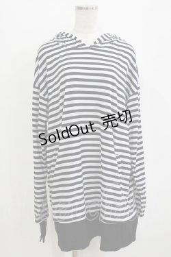 画像1: Drug Honey / ネコミミフードボーダープルパーカー  黒×白 H-25-12-28-1056-PU-TO-KB-ZH