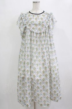 画像1: Maison de minette / "Ruban et rose" frill sleeve dress  ブルー H-25-12-28-1018-LO-OP-KB-ZH