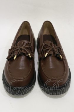 画像1: m petit by misako / AMリボンフリルローファー LL ブラウン H-26-01-03-019-LO-SH-NS-ZH