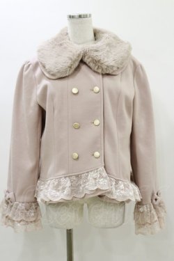 画像1: axes femme / 裾レースショートコート L ピンク H-26-01-03-031-AX-CO-NS-ZH