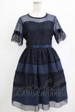 画像1: elements,H / マスケラレースチュールドレス  ネイビー H-26-01-04-026-PU-OP-KB-ZH