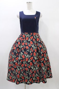 画像1: Fi.n.t / 刺繍入りチューリップ柄ジャンパースカート Free Navy H-26-01-04-1047-CA-OP-NS-ZH