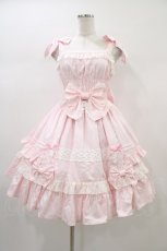 画像1: Angelic Pretty / リボンシャーリングジャンパースカート Free ピンク H-26-01-04-1021-AP-OP-NS-ZH (1)