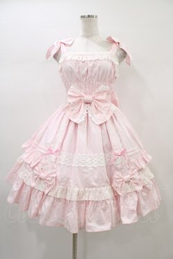 画像1: Angelic Pretty / リボンシャーリングジャンパースカート Free ピンク H-26-01-04-1021-AP-OP-NS-ZH