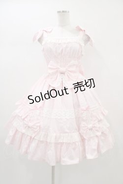 画像1: Angelic Pretty / リボンシャーリングジャンパースカート Free ピンク H-26-01-04-1021-AP-OP-NS-ZH