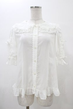 画像1: Angelic Pretty / 襟ロゴ刺繍袖フリルブラウス Free シロ H-26-01-05-1042-AP-BL-NS-ZH