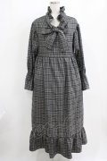 merry jenny / チェックブラウジングリボンワンピース  グレー H-26-01-06-027-LO-OP-KB-ZH