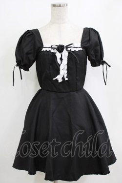 画像1: MARBLE / パニエ付きバラ飾りパフフリルワンピース  ブラック×ホワイト H-26-01-06-029-GO-OP-KB-ZH