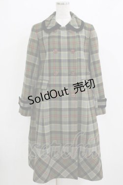 画像1: Jane Marple / ウールタータンのダブルボタンコート  グリーン H-26-01-06-031-JM-CO-KB-ZH