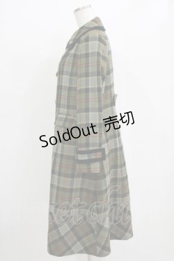 画像2: Jane Marple / ウールタータンのダブルボタンコート  グリーン H-26-01-06-031-JM-CO-KB-ZH