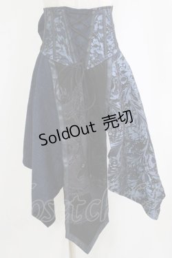 画像1: Qutie Frash / 帯風ロングオーバーコルセット  黒×青 H-26-01-06-033-QU-SK-KB-ZH