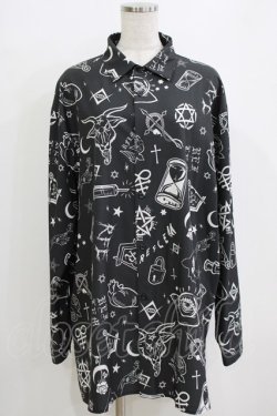 画像1: REFLEM / オカルト総柄シャツ  モノクロ H-26-01-06-056-PU-BL-KB-ZH