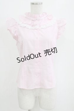 画像1: Shirley Temple / ストライプフリルノースリーブブラウス Ladies ピンク H-26-01-06-057-ET-BL-KB-ZH