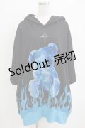 TRAVAS TOKYO / Fire bear H/S Hoodie  ブラック×ブルー H-26-01-06-058-PU-TO-KB-ZT0108H