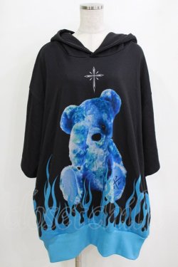 画像1: TRAVAS TOKYO / Fire bear H/S Hoodie  ブラック×ブルー H-26-01-06-058-PU-TO-KB-ZT0108H