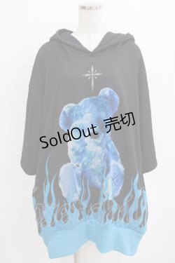 画像1: TRAVAS TOKYO / Fire bear H/S Hoodie  ブラック×ブルー H-26-01-06-058-PU-TO-KB-ZT0108H