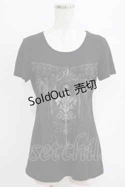 画像1: Ozz Croce / 刺繍プリント半袖カットソー  黒 H-26-01-06-061-OO-TO-KB-ZH