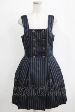 画像1: Jane Marple / レジメンタルストライプのダブルボタンジャンパースカート  ネイビー H-26-01-06-008-JM-OP-KB-ZH