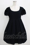 Emily Temple cute / フロッキーチェックフリルスリーブワンピース  ネイビー H-26-01-06-013-ET-OP-KB-ZH