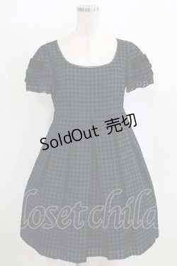 画像1: Emily Temple cute / フロッキーチェックフリルスリーブワンピース  ネイビー H-26-01-06-013-ET-OP-KB-ZH