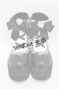画像1: DearMyLove / ハートビジューレースアップショートブーツ 24.5cm ブラック H-26-01-07-1004-EL-SH-NS-ZH