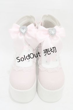 画像1: DearMyLove / ハートビジューレースアップショートブーツ 24.5cm ピンク H-26-01-07-1005-EL-SH-NS-ZH