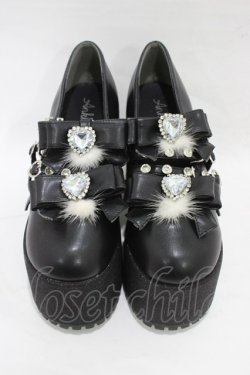 画像1: Ank Rouge / ポンポン&ハートきらきらシューズ LL ブラック H-26-01-07-1002-CA-SH-NS-ZH