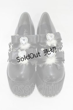 画像1: Ank Rouge / ポンポン&ハートきらきらシューズ LL ブラック H-26-01-07-1002-CA-SH-NS-ZH