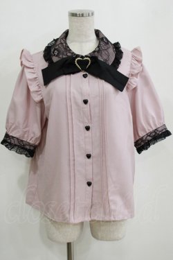 画像1: DearMyLove / レース重ねハートバックルリボンブラウス 3L ピンク H-26-01-07-047-EL-BL-NS-ZH