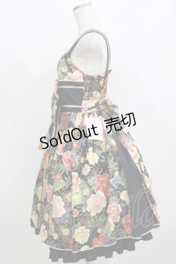 画像2: metamorphose / 花と扇の和柄タックジャンパースカート サイズ1 ブラック H-26-01-07-005-ME-OP-NS-ZH