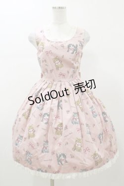 画像1: Innocent World / ねこ柄タックジャンパースカート Free ピンク H-26-01-08-065-IW-OP-NS-ZH