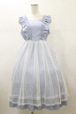 画像1: axes femme POETIQUE / トランプ刺繍エプロン風ワンピース M サックス H-26-01-08-069-AX-OP-NS-ZH