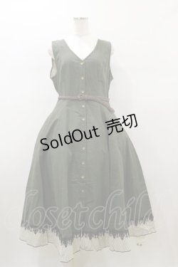 画像1: Forest Song（海外ロリータブランド） / 灰緑の縦縞クラシカルジャンパースカート XL グリーン H-26-01-08-083-LO-OP-NS-ZH