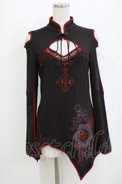 画像1: Ozz oneste / チャイナボタンアシメロングカットソー  ブラック H-26-01-09-1017-OO-TO-KB-ZH