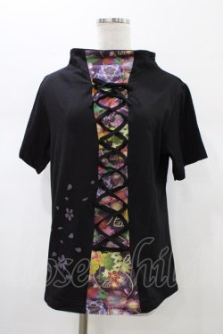 画像1: gouk / 和柄切替カットソー  黒×紫系 H-26-01-10-048-GO-TO-KB-ZH