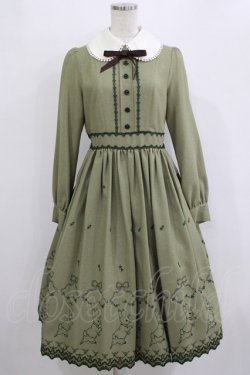 画像1: Innocent World / ピーターラビット  刺繍ワンピース M ライトグリーン×ダークグリーン H-26-01-10-1089-IW-OP-NS-ZH