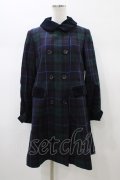 Jane Marple / オリジナルタータンのチェスターフィールドコート  グリーン×ネイビー H-26-01-10-020-JM-CO-KB-ZH