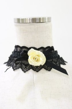 画像1: ATELIER PIERROT / ローズレースチョーカー  ブラック×アイボリーローズ H-26-01-11-025-EL-AC-KB-ZH